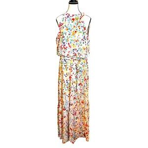 Julia Jordan Women Size 10 Multi-Color Spotted Halter Tiered Belted Maxi Dress